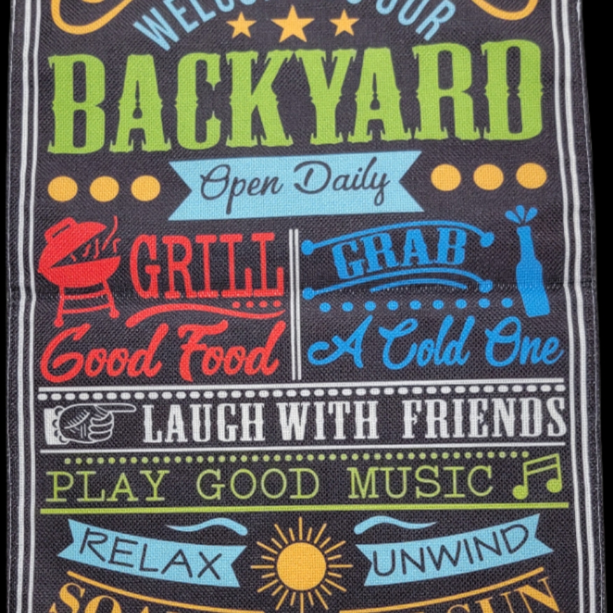 Flags - Welcome To Our Back Yard Multi Colored Garden Flag